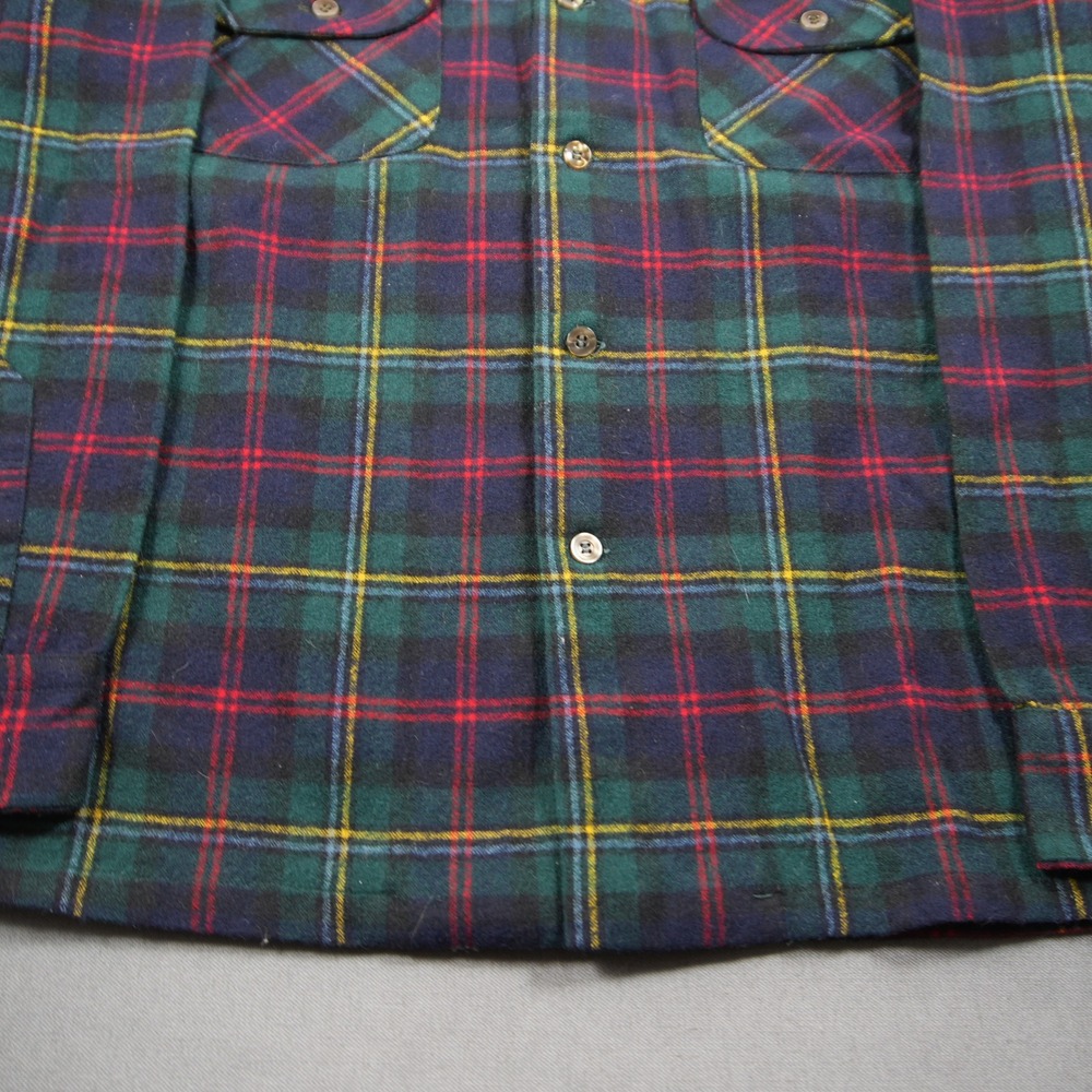 Pendleton Vintage Plaid Wool Men Board Shirt L Green Blue Retro Cabin Flannel - Picture 9 of 16